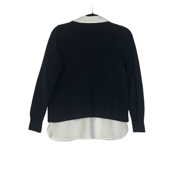 J. Jill Collared Sweater MIXED MEDIA CARDI Navy Blue and White Preppy Size XS - Picture 3 of 8